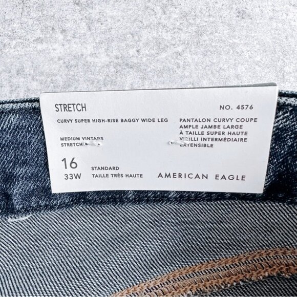 American Eagle Dark Wash Curvy Super High Rise Baggy Wide Leg Size 16 - Picture 6 of 10